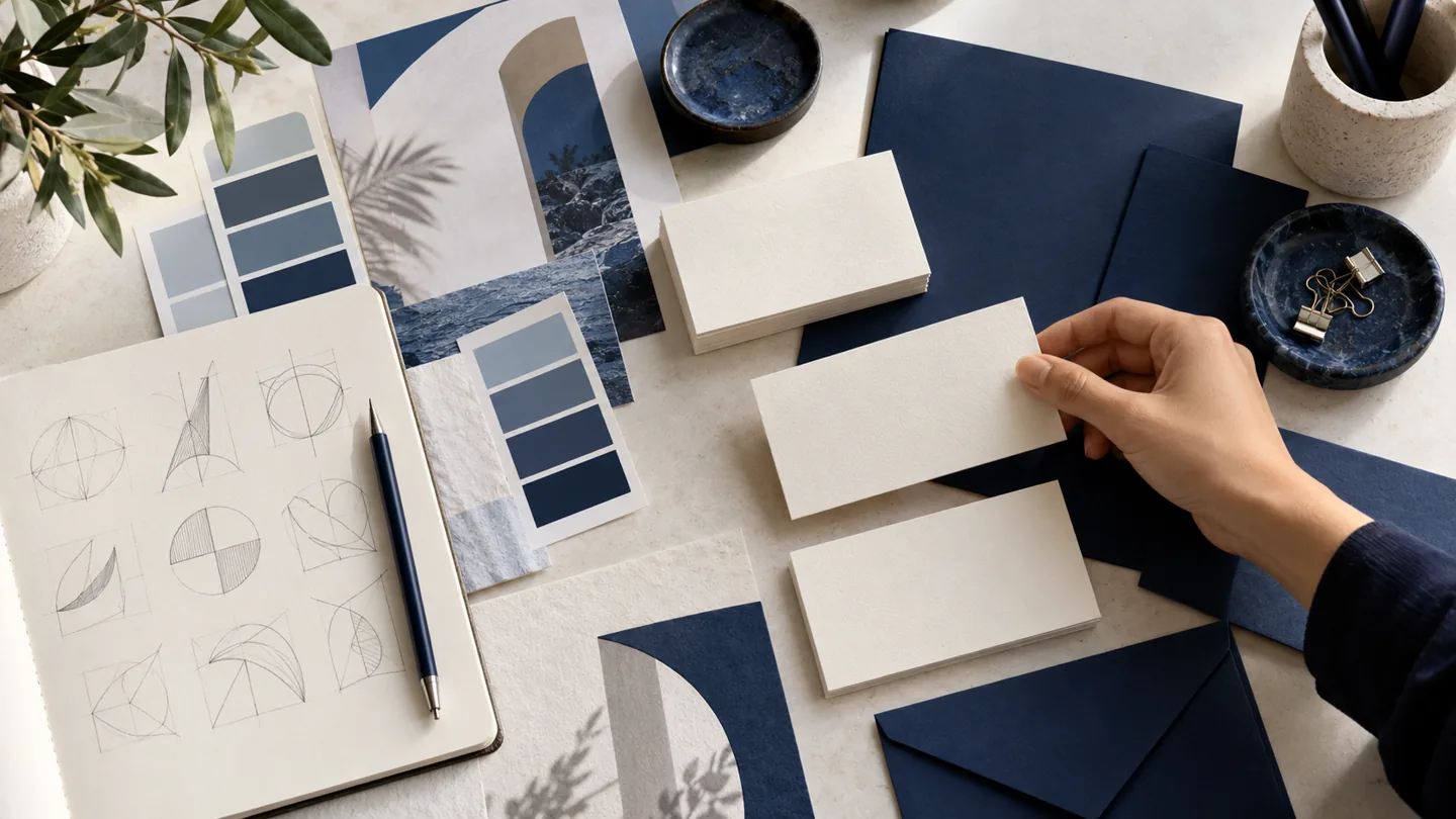 Brand identity design in Dubai: illustrative stationery and colour planning