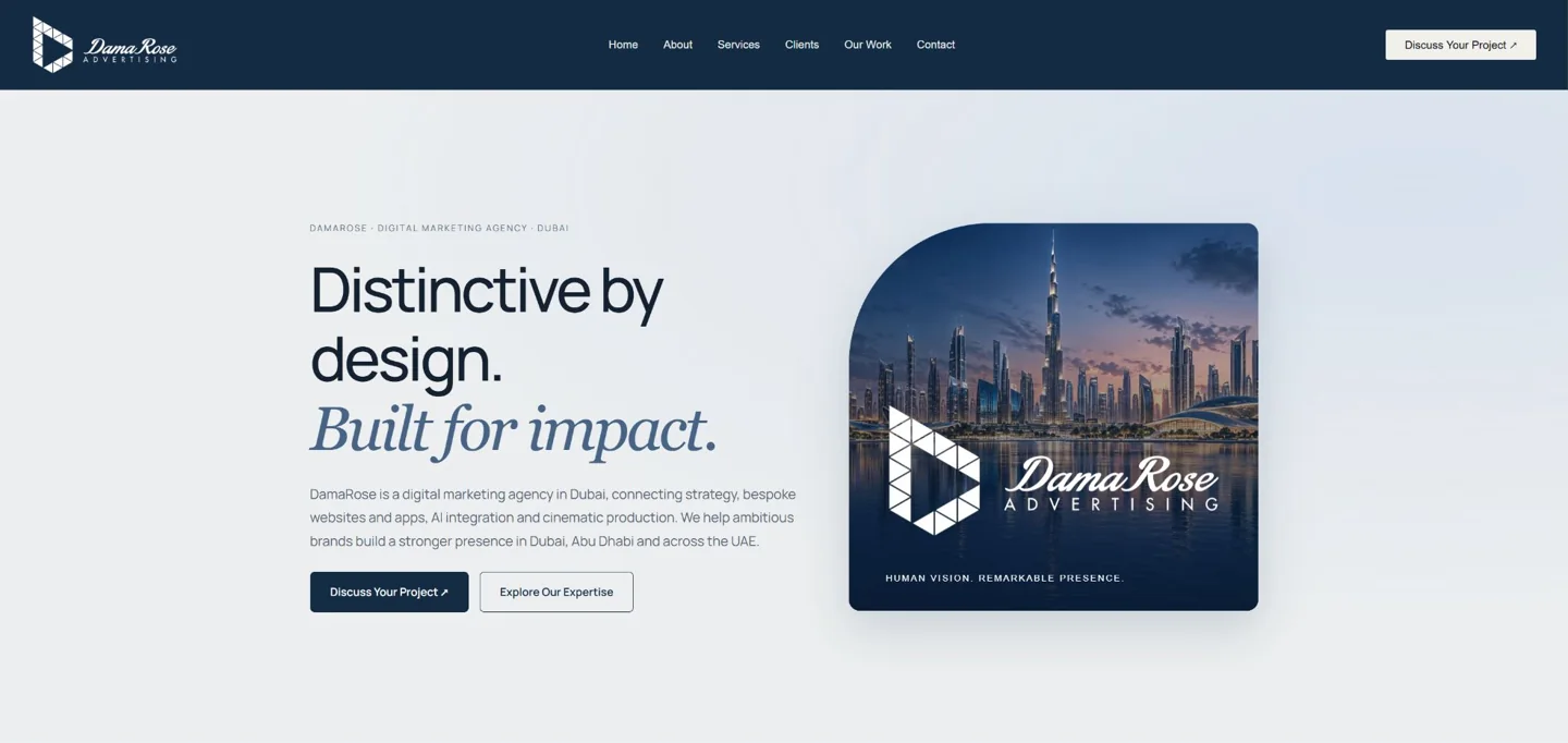 DamaRose website homepage as an example of a marketing foundation